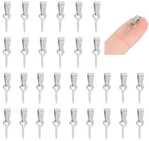 UNICRAFTALE 50pcs Stainless Steel Screw Eye Pins with Pinch Bails Metal Screw Eye Peg Bails Pendants Eye Pin Eyelet for Half Drilled Beads Charm Cork Top Bottles DIY Jewelry Making