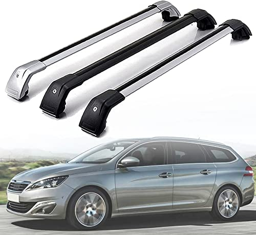 AGALUS DachträGer RelingträGer für Peugeot 308 SW Estate 2014-2020, Dachgepäckträger Alu Dachgepäckablage AbschließBar Bis Belastbar 300 Kg, Black+Silver-1-Pair