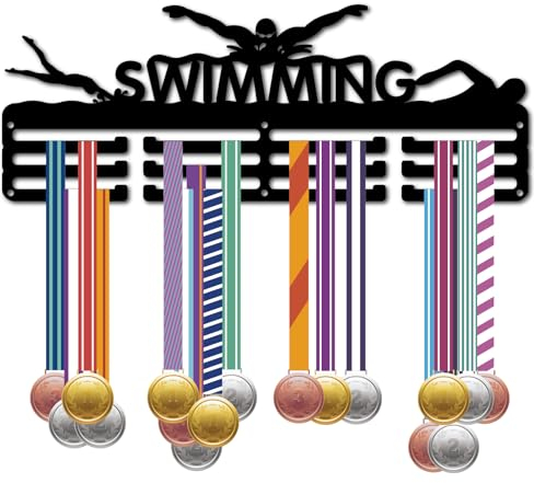 CREATCABIN Schwimm-Medaillenhalter,Display-Aufhänger,Medaillen-Wandhalterung,Rahmenregal,Sport-Medaillen-Aufhänger,Schwarze Wanddekoration,Medaillen-Organizer-Rack Zum Aufhängen Band,Rennen,40x15cm