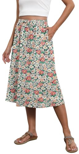 Witsmile Jupe fluide mi-longue élastique taille haute avec poches, style bohème pour femme, tendance 2024 (S à 2XL), B 10 petites marguerites, Taille L