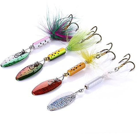BESPORTBLE 4pcs Rotating Sequin Fishing Lures with Treble Hooks Durable Baits for Carp and Bass Fishing Colors