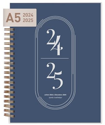 Rileys & Co - Kalender 2024 2025 A5 - Schülerkalender - Schulplaner - Studienplaner - Semesterplaner - Perfekt für Schüler, Studenten, Berufstätige - Blau (20 x 15 cm) - auf Französisch