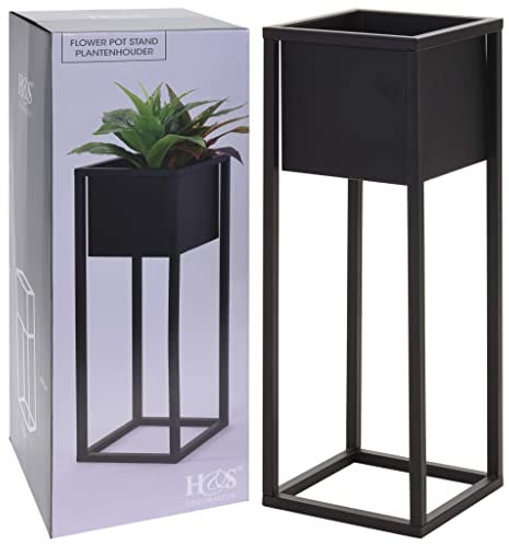 QJBSAVVA H&S Collection Blumentopf, Blumentopf Mit Untersetzer Pflanzkorb Kräutertopf Blumentopf Gross Geeignet für Conservatory Innen Garten Plants mit Ständer Metall Schwarz 60 cm