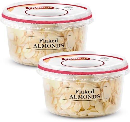 Tropgo Flaked Almonds 2 x 140g - Finely Sliced Almond Nuts in a Resealable and Recyclable Tub - Unsalted Peanut Flakes - Protein and Fibre Rich Guilt Free Nut Snack - Healthy Snack for All Ages