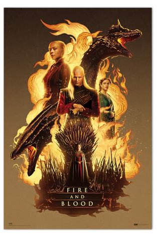 Grupo Erik PosterGame of Thrones House of the Dragon Fire amd Blood Kunstdruck - Deko Wohnzimmer oder Deko Schlafzimmer - Deko Zimmer - Größe 61 x 91 - Offizielle Game of Thrones Fanartikel