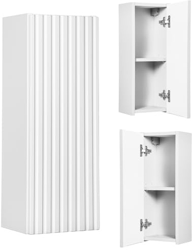 Lomadox Badezimmerschrank Hängeschrank 20cm weiß gerillte Front Badschrank hängend 1-türig B/H/T ca. 20/57/19 cm