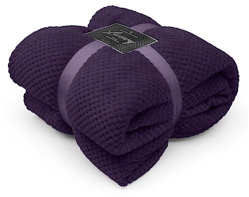 GC GAVENO CAVAILIA Teddy Popcorn Throw Fleece Travel Blanket, Lightweight Honeycomb Blanket For Bed Settee Throws For Sofas Couch Chair, Double Size 150x200 cm, Purple