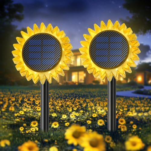 VGYVGYCC Strahlende Sonnenblumen Solarleuchten: Hochwertige Led-Bodenleuchten Mit WarmweißEm Licht, Wasserdicht Und Wetterfest, Perfekt FüR Garten Und Balkon.（2 StüCk ）