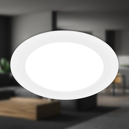 BRILONER - 1x LED Einbaustrahler 230V flach, neutralweißes Licht, 18W, 1980lm, LED Spot, Deckenspots, Spots 230V, Einbauleuchten, Einbauspots, Deckenstrahler, 68mm, 220x30mm (DxH), Weiß