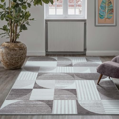 Taracarpet Teppich Kurzflorteppich, Wohnzimmerteppich aus Polyester im Retromuster absolut Modern fürs Wohnzimmer Schlafzimmer Kinderzimmer grau 160x230 cm