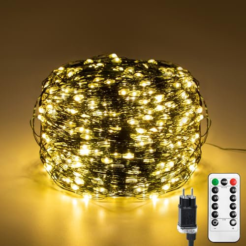 FIVMEN Lichterkette Kupferdraht 200 m Strombetrieb lichterketten Weihnachtsbaum mit Stecker und Fernbedienung Warmweiß Weihnachtsbeleuchtung Weihnachtsdeko für Innen Außen