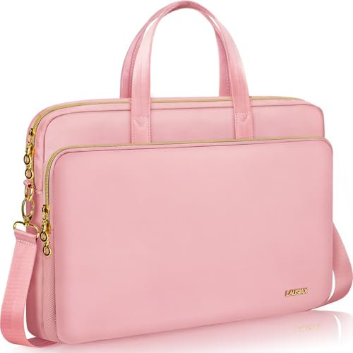 Lausiax Laptop Case Bag Women Men Computer Sleeve Compatible with MacBook/Dell/HP/Acer/ASUS, Waterproof Shoulder Carrying Briefcase, Pink, 17-17.3 Inch
