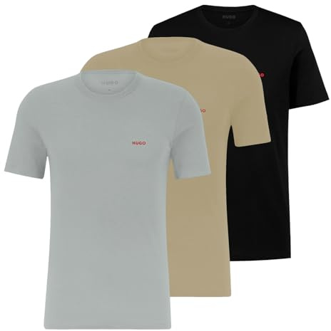 HUGO 3er Pack Herren T-Shirts Kurzarmshirts Cotton Crew-Neck, Farbe:Mehrfarbig, Größe:M, Artikel:-984 Black/beige/Grey