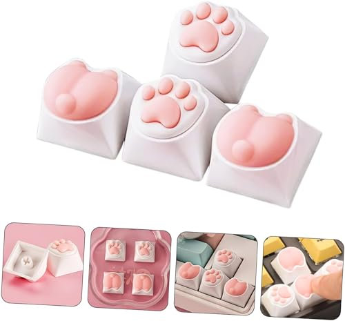 Diulazin Keyboards 4pcs Pink Keycaps Skin-Friendly Cute Accessories for Game Players and Cat Lovers Mechanical Keyboard Caps