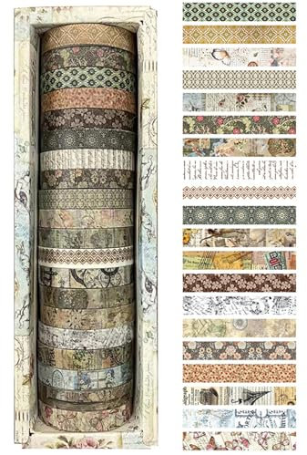PLUSHCEWT 20 Rollen Washi Tape 7mm breit Vintage Washi Klebeband Set Blume Dekorative Masking Tape für Scrapbooking Bullet Journal Geschenkverpackung DIY Handwerk Dekoration (B)