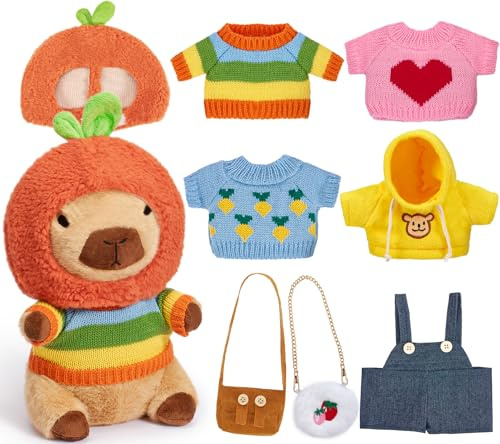 G.C Peluche Capybara 25cm con Ropa & Sombrero, Simulación Carpincho Juguetes, Almohada de Peluche de Carpincho Decoración Hogar Peluche de Capibara Muñeco de Peluche para Cumpleaños Regalo Niños Niñas