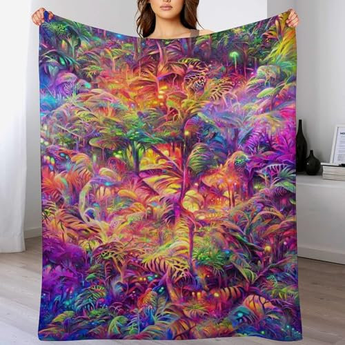 Fleece Decke Psychedelic Dschungel, Kuschelweiche Flauschige Fleece Decke Für Couch, Sofa, Bett, Verdickte Warme Decke, Plüsch-Mikrofaserschläfchendecke,（130×150cm）