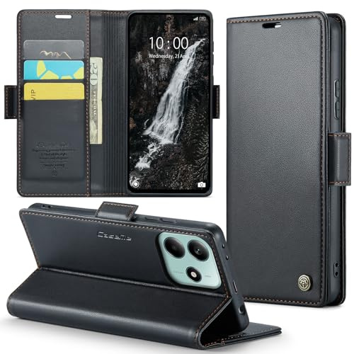 Rerzoiro Handyhülle für Xiaomi Redmi Note 14 5G (Nicht für 4G) Hülle, Premium PU Lederhülle Klappbar Flip Case [RFID Blocker] Tasche Magnet Klapphülle Schutzhülle für Redmi Note 14 5G, Schwarz