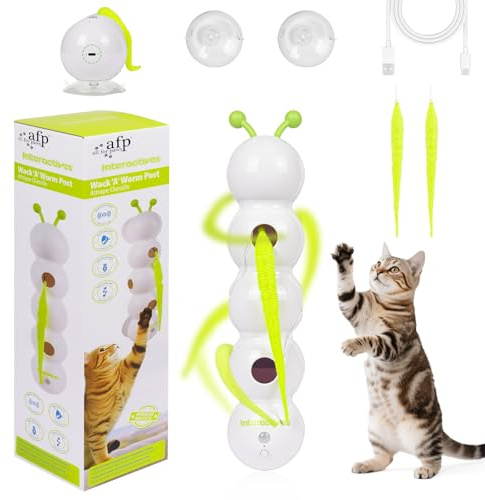 OSDUE Juguetes para Gatos, Juguete Interactivo Gato de Interior, Juegos de Caza para Gatos con Cola Peluda y Ventosa para Gato, Wusel Gusano Smart Motio, Pared y Ventana Juguete con Diseño de Gusano