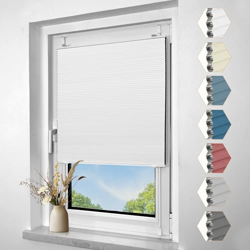 Zarnan Verdunklungsplissee Wabenplissee ohne Bohren Zweifarbig Weiß-Weiß B60 x H210 cm Plissee Blickdicht Thermo Faltrollo Sicht- und Sonnenschutz Jalousie Plisseerollo für Fenster und Türen