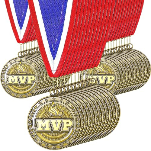 Kaxtde 36er Set MVP Medaillen aus Metall, Ø 5cm Goldene Siegermedaillen für Kinder & Erwachsene, Goldmedaille Zinklegierung für Sportfest, Fußball & Kindergeburtstag