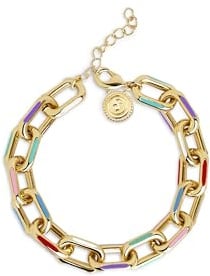 SINGULARU - Armband Link Rainbow Enamel. Edelstahl oder Messing mit 18K vergoldung und Emaille. Schmuck für Damen.