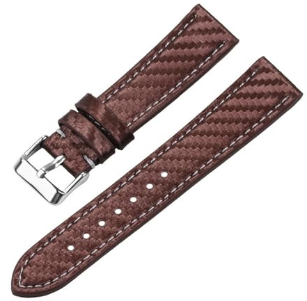 Generisch EDVENA Uhrenarmband aus echtem Leder mit Kohlefaser, 18 mm, 20 mm, 22 mm, 24 mm, Armband aus Kohlefaser-Korn(Dark Brown,24mm,Black buckle)