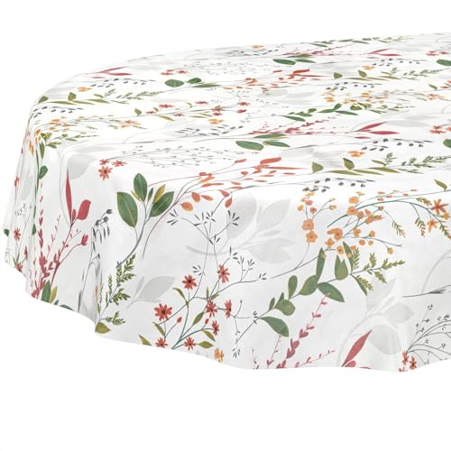 Wachstuchtischdecke Tischdecke abwaschbar Wachstischdecke pflegeleicht wasserabweisend Lotuseffekt Gartentischdecke Natur Oval 220 x 140 cm Schnittkante