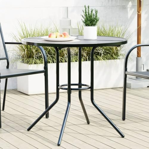 HEFZGDB Runder Terrassentisch Anthrazit aus Pulverbeschichtetem Stahl mit Gitter-Design für Garten und Balkon, Robuster Outdoor Tisch mit Metallbeinen für Stabilität,