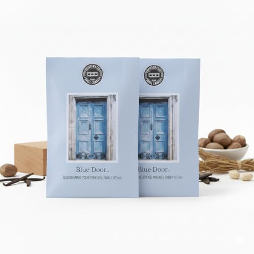 2er Set Duftsäckchen Blue Door holziger Raumduft Duftbeutel | Warmer Duft mit Mandarine, Zedernholz und Vetiver - für Kleiderschrank, Bad und Wohnraum, langanhaltend bis zu 4 Monate