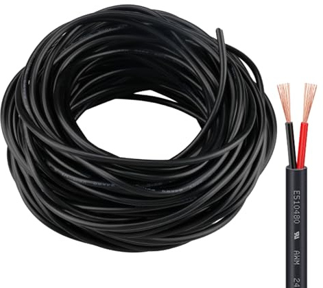 ZoZoMaiy 20 Meter Kabel 2 Adrig Elektrokabel, 24AWG 2x0.2mm² Rundes PVC Kabel Elektrischer Draht Schwarz Verzinntes Kupfer Stromkabel für Klingelanlagen und Haushaltsgeräte mit Niedrigstrom