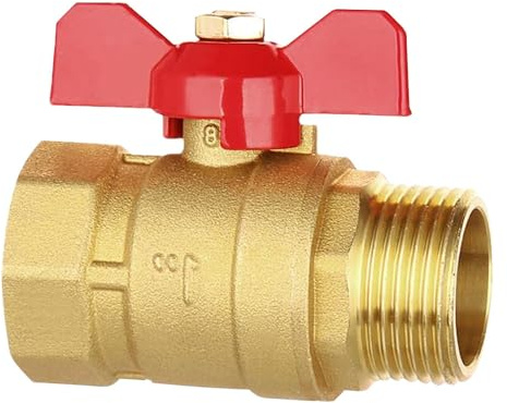 UQTUKO Kugelhahn 1 Zoll, Wasser absperrhahn Messing mit Rotem Flügelgriff 1 Aussengewinde/Innengewinde DN25 PN16 Absperrventil für Wasserleitungen, Wasserhahn Garten
