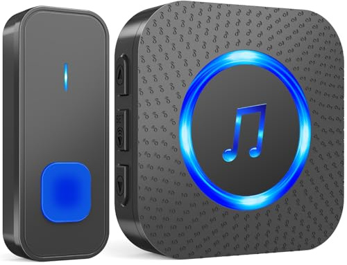 SURFOU Waterproof Wireless Doorbell Kit with 1 Transmitter 2 Receivers | Battery Operated, Wall Plug in, 55 Melodies 5 Volume to Choose, LED Door Entry Bell for Home Office