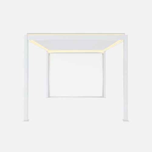 sweeek Pergola bioclimatica 3x4m motorizzata in Alluminio LED + 1 Tenda 3m Bianco - 301x301x236.5 cm