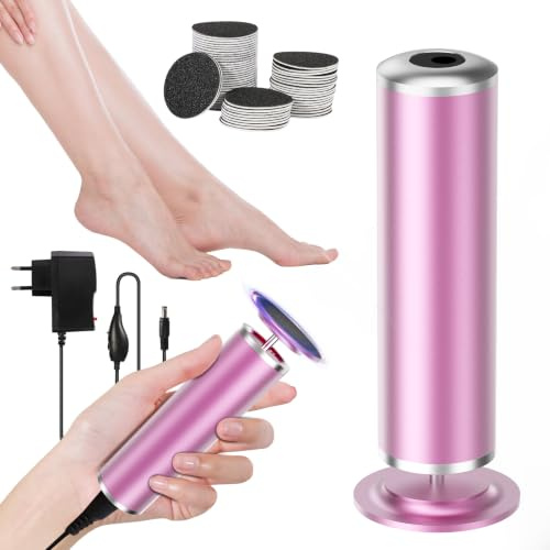 Râpe Pieds Électrique, Ponceuse Pied avec 60 Tampons de Remplacement (Rose) | Puissante Anti-Callosités, 0 et 1200 tr/min, Plusieurs Vitesses Réglables, Soin Des Pieds Doux & Efficace, pour Femmes Hommes