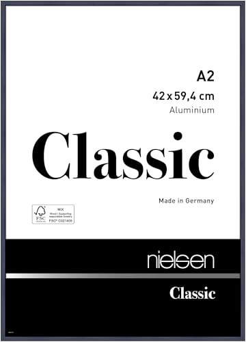 nielsen Bilderrahmen, 42 x 59,4 cm (A2), Aluminium, Blau glanz, Posterrahmen zum Aufhängen im Hoch- & Querformat, Echtglas, Classic