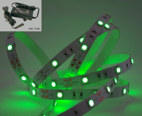 1 Meter grünes LED Strip Stripe Streifen Leiste Band (1m, grün, IP20) mit Anschlussbuchse für Hohlstecker und inklusive Netzteil