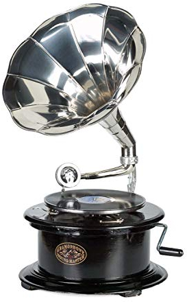Grammophon Holz Schellack Platten Trichtergrammophon Gramophone antik Stil rund