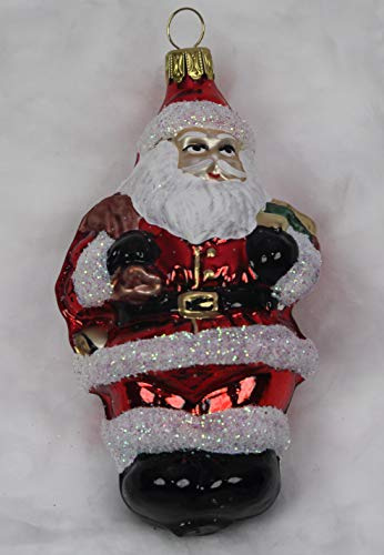 Lauschaer Glas Christbaumschmuck Weihnachtsmann mit Rucksack Christbaumschmuck mundgeblasen,handdekoriert