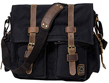 Jonon Vintage Military Herren Canvas Messenger Bag für 13,3-17 Zoll Laptop, Schwarz, Size 17.3