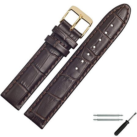MARBURGER Uhrenarmband 20mm Leder Braun Gold Alligator Prägung Mit Naht - Montage Set 1392031000220