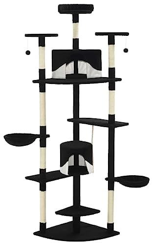 vidaXL Katzenkratzbaum Sisal 203cm Schwarz Weiß Katzen Kratzbaum Katzenbaum