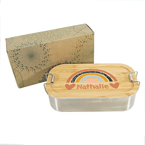 Holzura Vesperdose Kindergarten, Brotdosen mit Trennfächern für Kinder, Knäckebrotdose mit Unterteilung, Jausenbox Nachhaltige und personalisierte Edelstahl Brotzeitbox für Kita