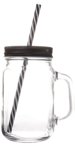 Cabilock Tarro Pajita De Vaso Para Zumo Con Tapa De Pajita Para Bebidas y Verano Vaso De Vidrio Para Bebidas Con Portabilidad