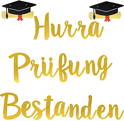 Prüfung Bestanden Girlande Banner Hängende Deko Gratulation mit Graduierungshut Gold Graduierung Abschlussfeier Graduation Party Deko von Studium Universität Hochschule Abitur