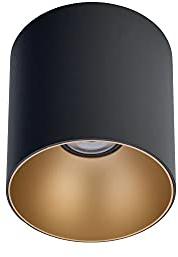 Aufbaustrahler Schwarz, Gold, Aufbauspot GU10 Deckenlampe, Deckenspot, Spotlight, H:12,5 cm, Ø12,7 cm, Flur, Küche, Wohnzimmer, Aufbau Decke, Leuchte Innen