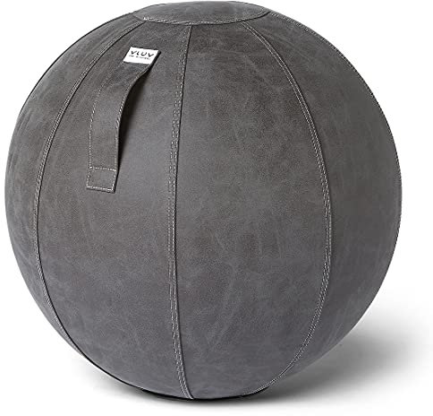 VLUV BOL Vega Sitzball, ergonomisches Sitzmöbel für Büro und Zuhause, Farbe: Dark Grey, Ø 60cm - 65cm, Bezug aus veganem Kunstleder, robust und formstabil, mit Tragegriff