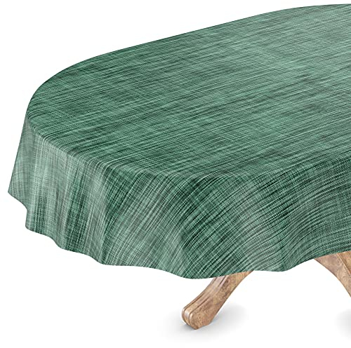 ANRO Tischdecke abwaschbar Wachstuch Wachstuchtischdecke Gartentischdecke Leinen-Optik Pflegeleicht Wasserabweisend 200 x 140 cm (Oval) Grün Schnittkante