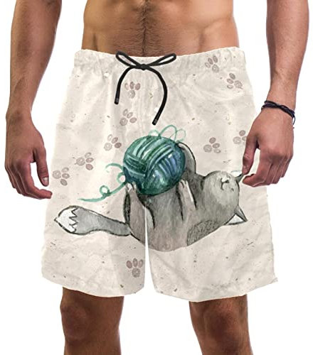 Vcedizo Short de bain pour homme avec doublure en maille - Dessiné à la main - Balle de laine - Séchage rapide - Pour la plage, le surf - Taille L, Multicolore, L-X-Large