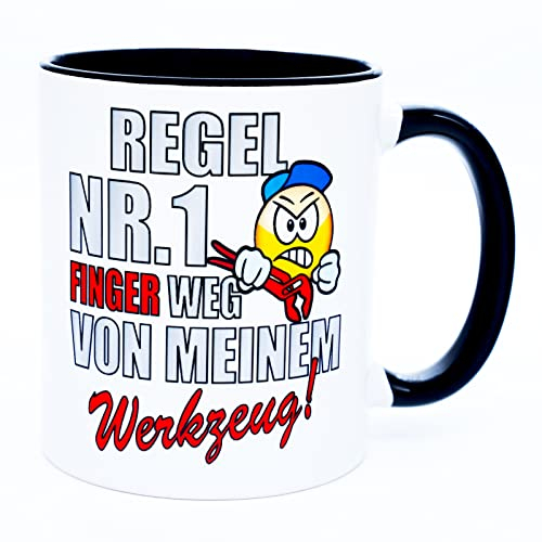 Regel Nr.1 Finger weg von meinem Werkzeug Tasse Kaffeetasse mit Spruch lustig Arbeit Handwerker Geburtstag Geschenk Baustelle Männer witzig Werkstatt Meister Ausstattung Ausrüstung Zubehör Gadget Deko